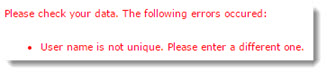 User Name Not Unique